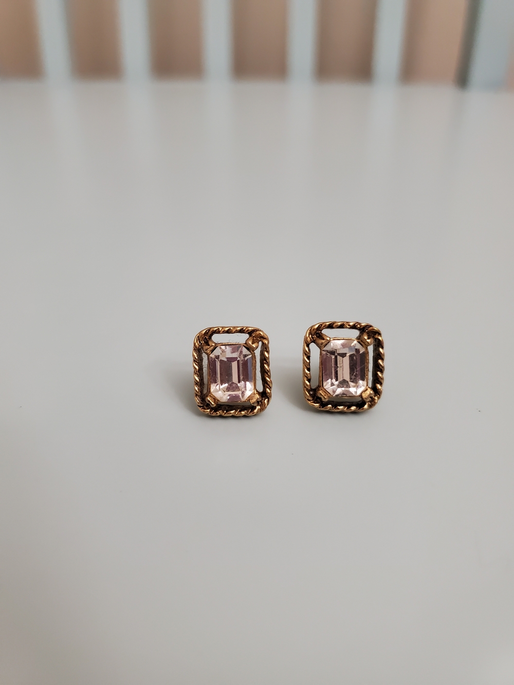 Vintage Faux Crystal Gold-Frame Stud Earrings